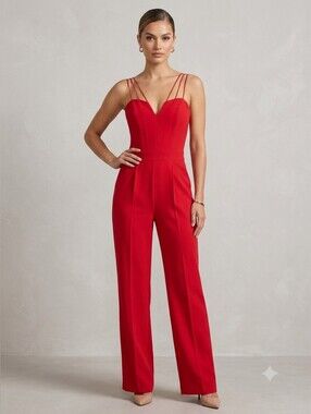 Classic Red Strappy V-Neck Jumpsuit